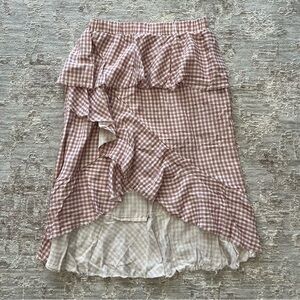Anthropologie Moon River Gingham Ruffle High-Low Skirt